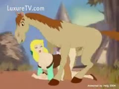A horse fucked a hot floozy.